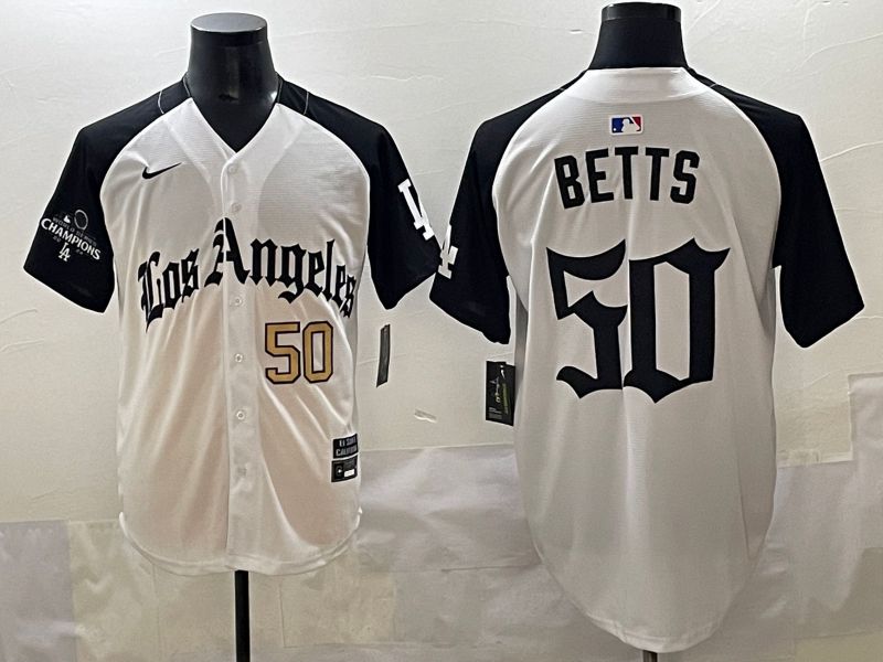 Men 2025 Los Angeles Dodgers #50 Betts White black Five generations Joint Name Nike MLB Jersey style 5261->los angeles dodgers->MLB Jersey